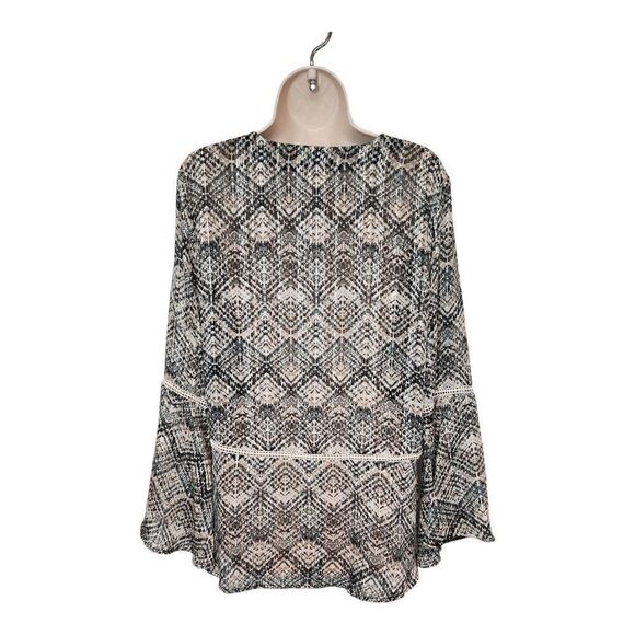 Sunny Leigh Tunic Blouse Metallic Thread Bell Sleeve Lace Accent Size La… - Picture 3 of 11